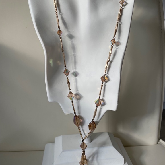 Vintage Midcentury Golden Czech Topaz AB Crystals Necklace - Picture 9 of 11